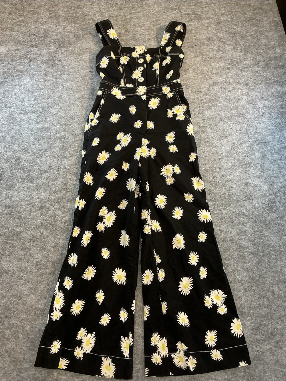 Maeve Black Daisy-Print Wide-Leg Jumpsuit Size 0P
